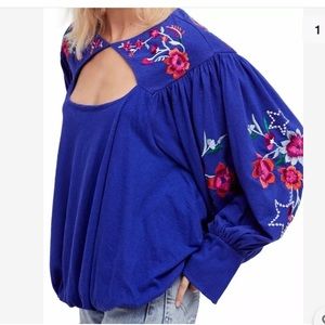 NWT Free People Lita embroidered bell sleeves top